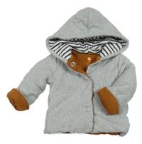 Šedo-hnědá zateplená propínací mikina s kapucí hema