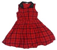 Červeno-černé kostkované šaty s límečkem s flitry George
