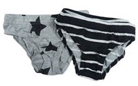 2set - 2x slipy - šedé s hvězdami + černo-bílé pruhované Matalan