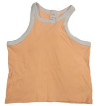 Meruňkovo-bílý žebrovaný crop top Zara