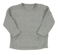 Šedý žebrovaný lehký svetr s klokankou