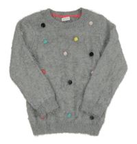 Šedý chlupatý svetr s 3D puntíky F&F