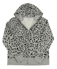 Šedo-černá propínací mikina s leopardím vzorem a kapucí 