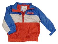 Modro-bílo-červená šusťáková jarní bunda s potiskem 