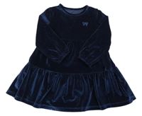 Tmavomodré sametové šaty s mašlí Dunnes