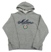 Šedá mikina s nápisem a kapucí 