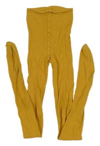 Hořčicové žebrované punčocháče 