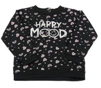 Černo-růžová mikina s obrázky a nápisem 