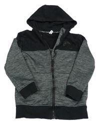 Šedo-černá melírovaná thermo propínací mikina s nápisem a kapucí Yigga