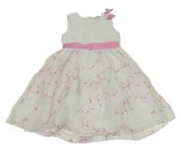 Bílo-růžové květované saténovo/tylové slavnostní šaty 