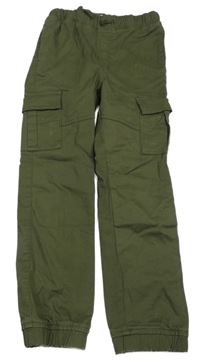 Khaki plátěné cargo cuff kalhoty Vertbaudet