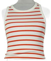 Dámský bílo-červený pruhovaný žebrovaný crop top H&M