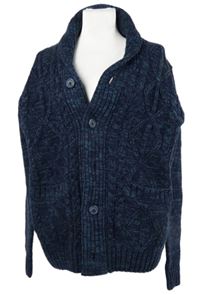 Pánský tmavomodrý melírovaný propínací svetr s límcem Cedarwood State