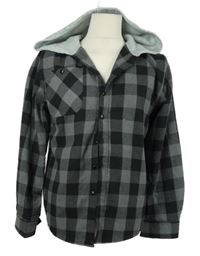 Pánská šedo-černá kostkovaná košile s kapucí 