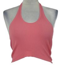 Dámský růžový žebrovaný crop top Bershka 