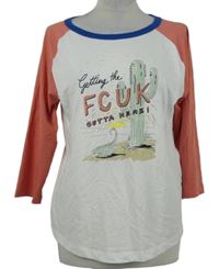 Dámské bílo-lososové triko s potiskem French Connection 