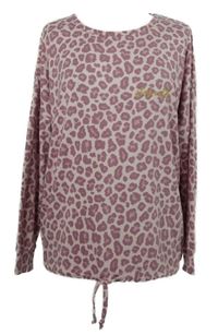 Dámské růžovo-starorůžové vzorované úpletové triko se stahováním 