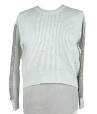 Dámský bílý chlupatý crop svetr s pruhy Ikss