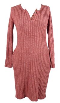 Dámské růžové žebrované pletené šaty 