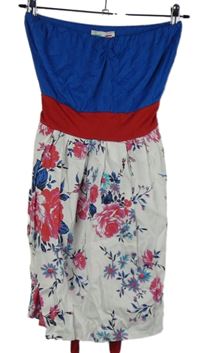 Nové - Dámské modro-bílé květované šaty bez ramínek