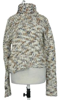 Dámský bílo-hnědo-modrý melírovaný svetr s rolákem H&M