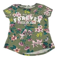 Khaki květinové tričko s nápisem zn. H&M