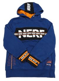 Tmavomodro-černá mikina s nápisem a kapucí Nerf