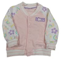 Růžovo-bílá baseballová mikina s nášivkou a kytičkami Ergee