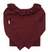 Vínový crop svetr s volánkem Primark