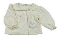 Smetanová sametová propínací mikina se srdíčkem 