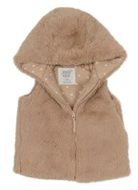 Starorůžová kožešinová zateplená vesta s kapucí F&F