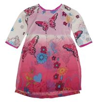 Růžovo-bílá šifonová halenka s motýlky 