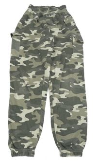 Khaki-šedo-béžovo army vzorované tepláky s kapsami 