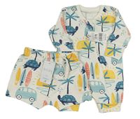2set - Bílý overal s palmami a dodávkami + kraťasy Matalan 50/56