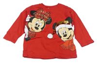 Červené mikinotriko s Mickeym a Minnie Disney