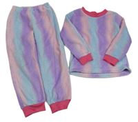 Lila-modro-růžové chlupaté pyžamo 