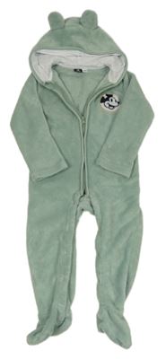 Zelenkavá chlupatá kombinéza s Mickeym a kapucí Disney