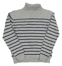 Šedo-tmavomodrý pruhovaný svetrový rolák 