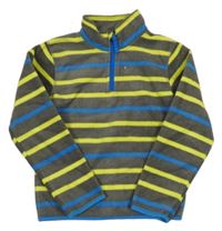 Tmavošedo-žluto-modrá pruhovaná fleecová mikina 