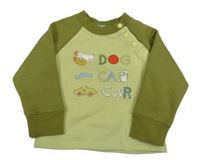 Khaki-světlezelená mikina s nápise a psem 