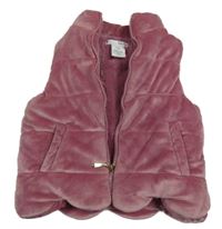 Růžová plyšová zateplená vesta 