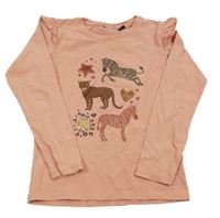 Růžové triko se zebrami a volánky 