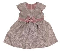 Světlerůžovo-černé vzorované slavnostní šaty s mašlí 