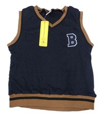 Nové - Tmavomodro-hnědá vesta s písmenem Shein