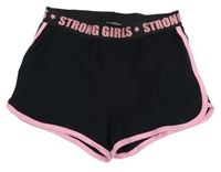 Černé bavlněné kraťasy s růžovým lemem C&A