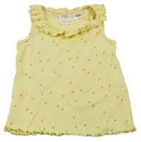 Žlutý žebrovaný top s pomeranči a volánkem Zara