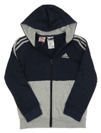 Tmavomodro-šedá propínací mikina s kapucí Adidas