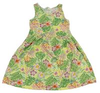 Citronovo-zelené bavlněné šaty s listy H&M