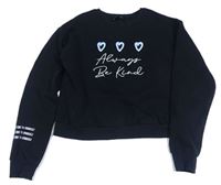 Černá crop mikina s nápisem a srdíčky New Look