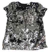 Černo-stříbrná flitrová slavnostní halenka Primark